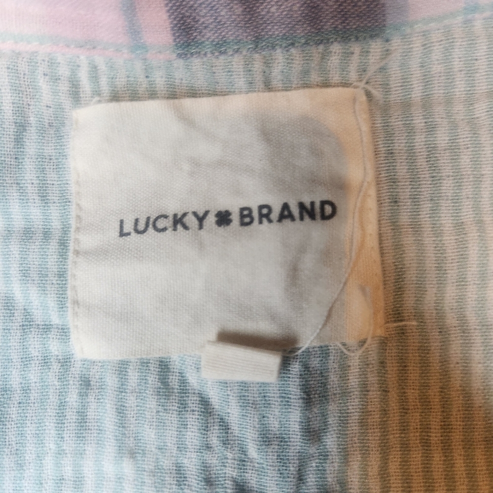 Lucky Brand Patchwork Plaid Distressed Sleeveless Flannel Shirt Size XL 79 MSRP - Picture 6 of 9